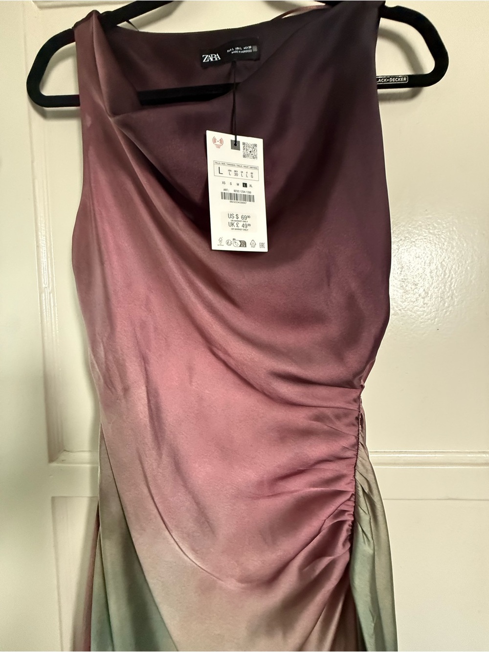 Zara Ombré Satin Ruched Midi Dress | NWT | Large - Picture 5 of 11